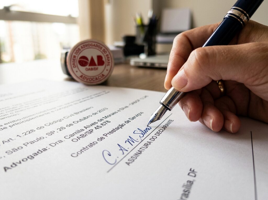 Caneta sobre documento jurídico, representando mudanças legais sobre herança digital e sucessão no Brasil