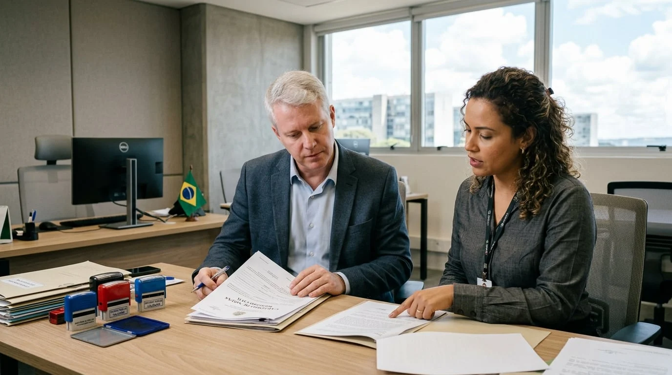 Advogado orientando cliente na leitura de processo de divórcio digital em Brasília