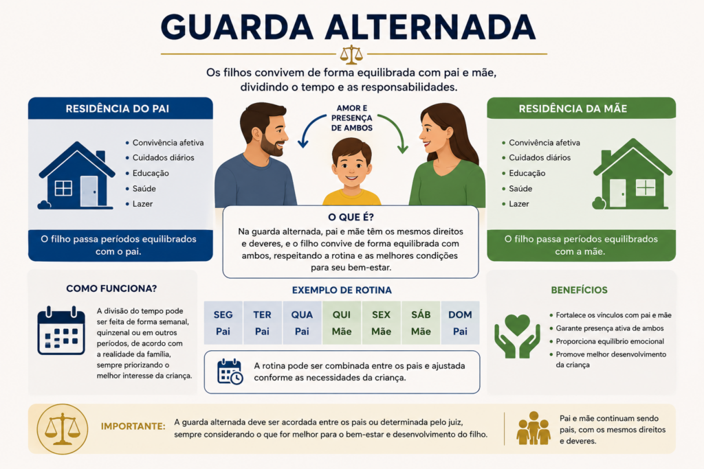 Quadro explicativo sobre guarda alternada e convivência dos filhos com os pais separados