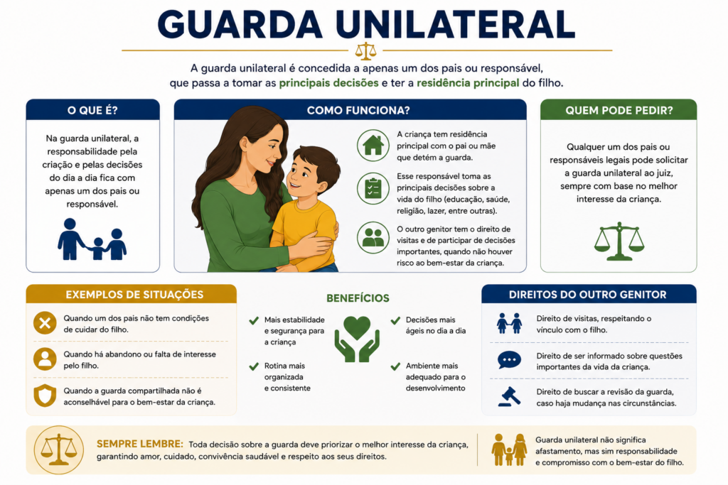 Quadro com resumo sobre a guarda unilateral